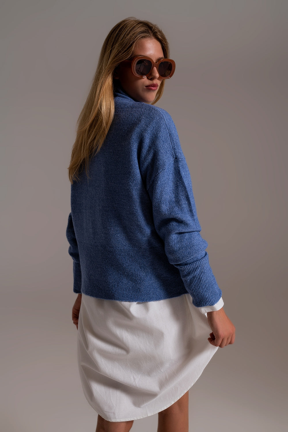 Blue Turtleneck Sweater in a Soft Knitted Fabric