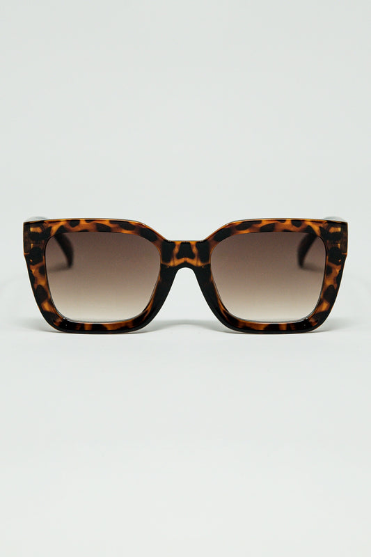 Q2 Brown Square sunglasses with animal print