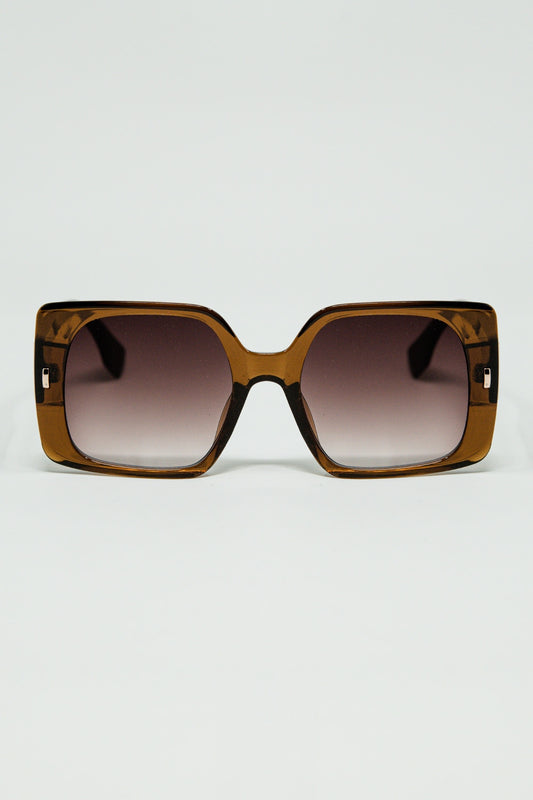 Q2 Brown square sunglasses with gold detail on the side