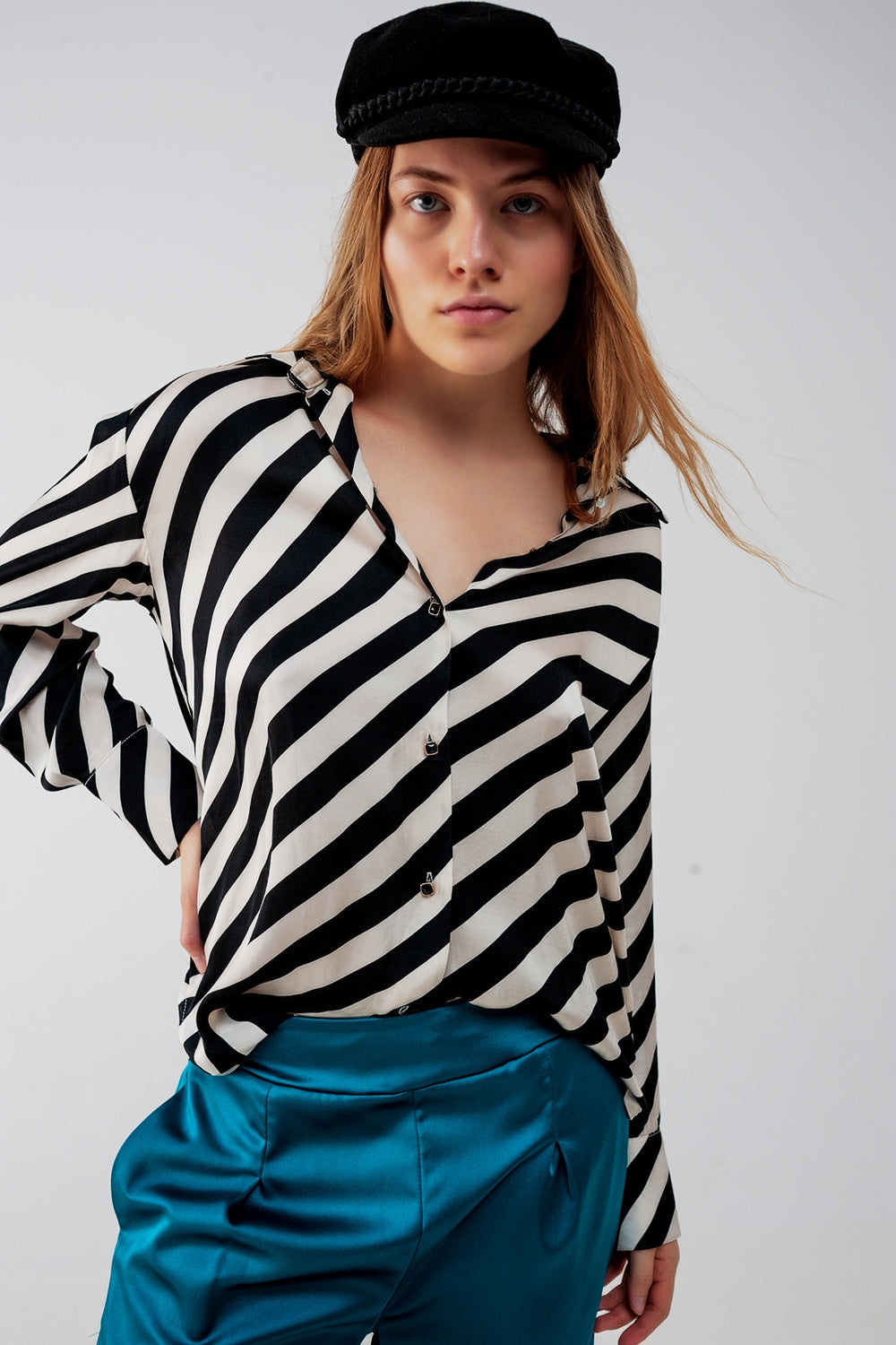 Button Through Oversized Shirt in Stripe