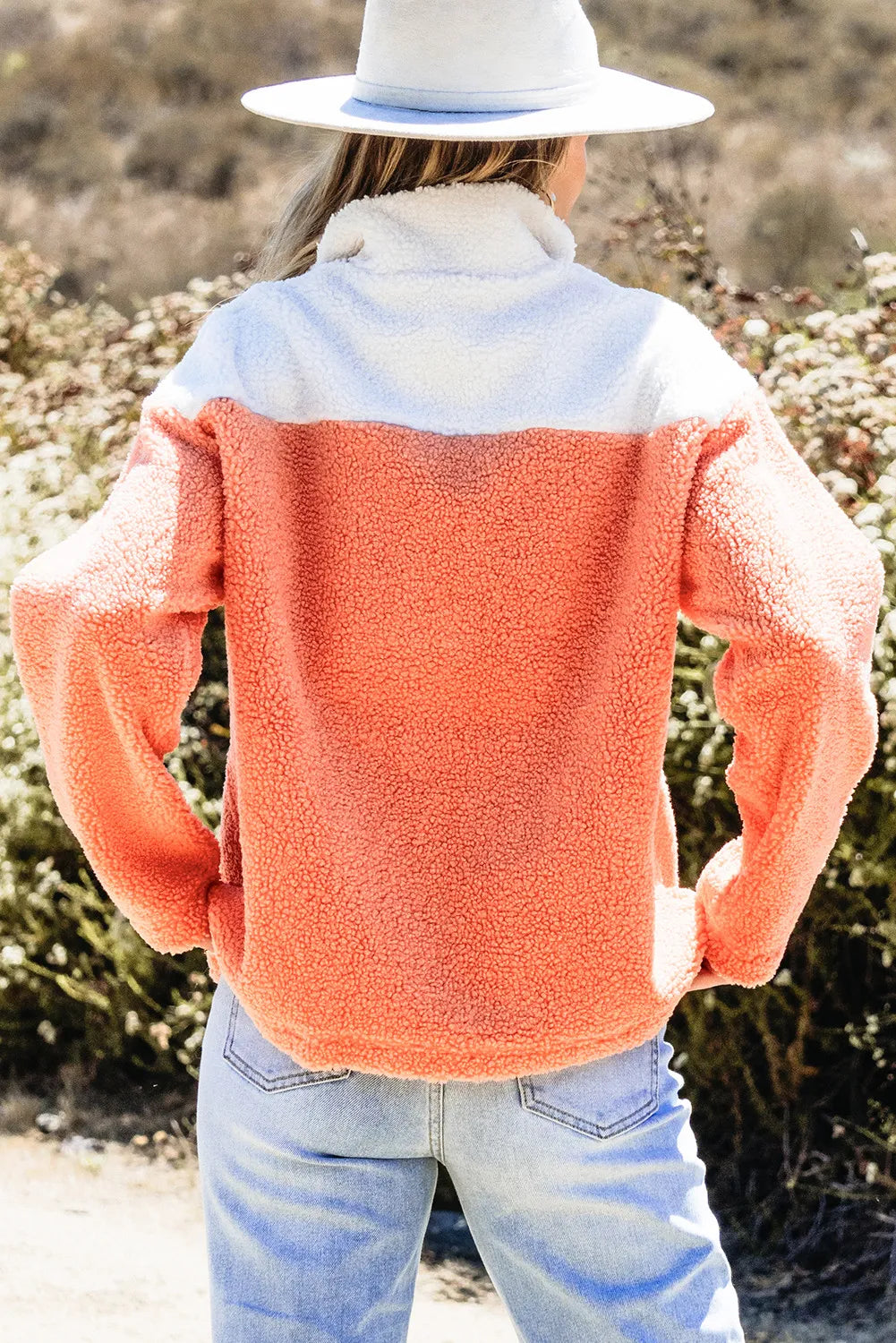 Contrast Half Zip Fuzzy Pullover