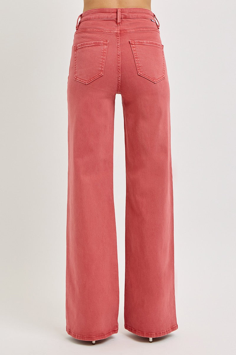 RISEN High Rise Tummy Control Wide Leg Jeans in Brick