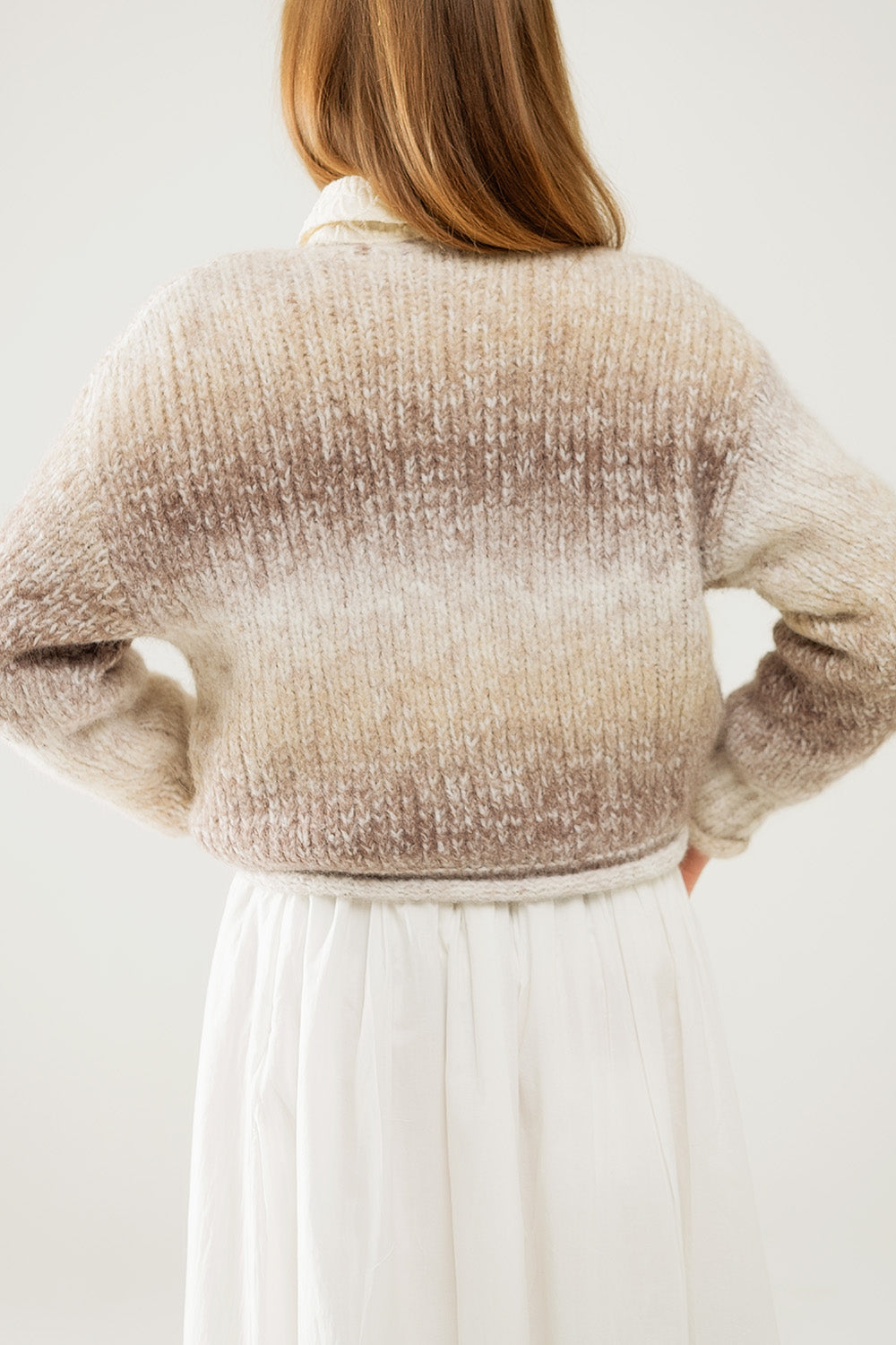 Cream and Brown Cable Knit Cardigan