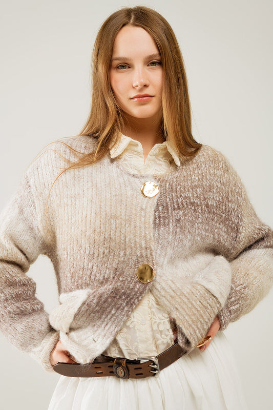 Cream and Brown Cable Knit Cardigan