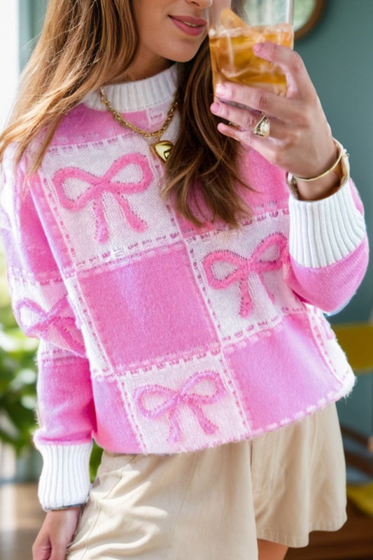 Pink Bows Round Neck Sweater