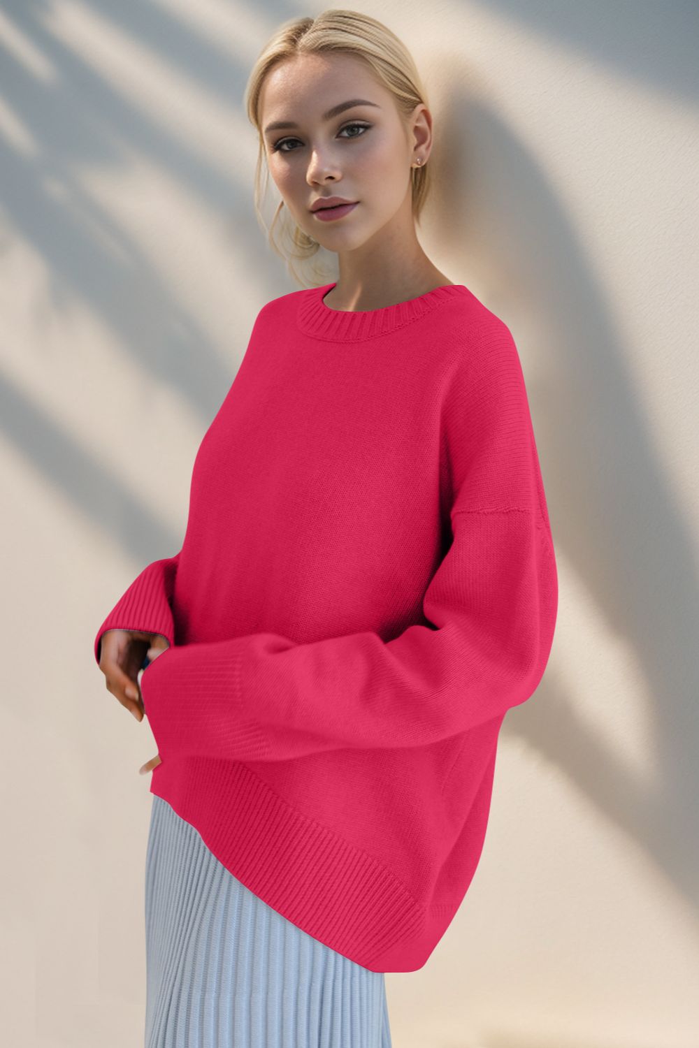 Basic Bae Crewneck Dropped Shoulder Sweater