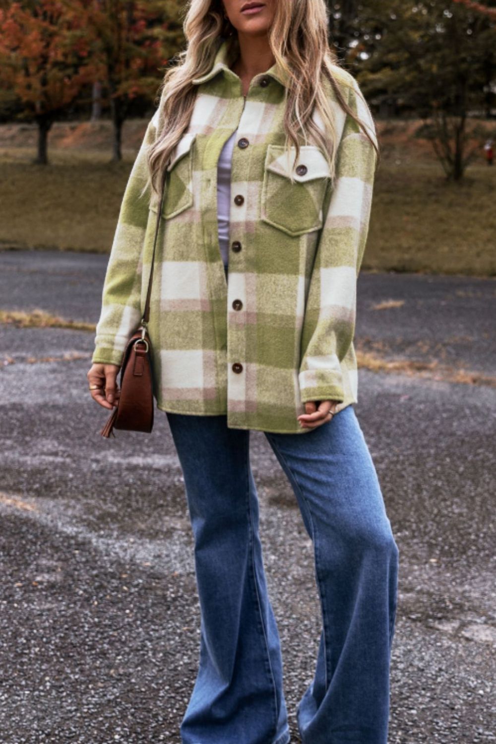 Pocketed Olive Plaid Shacket