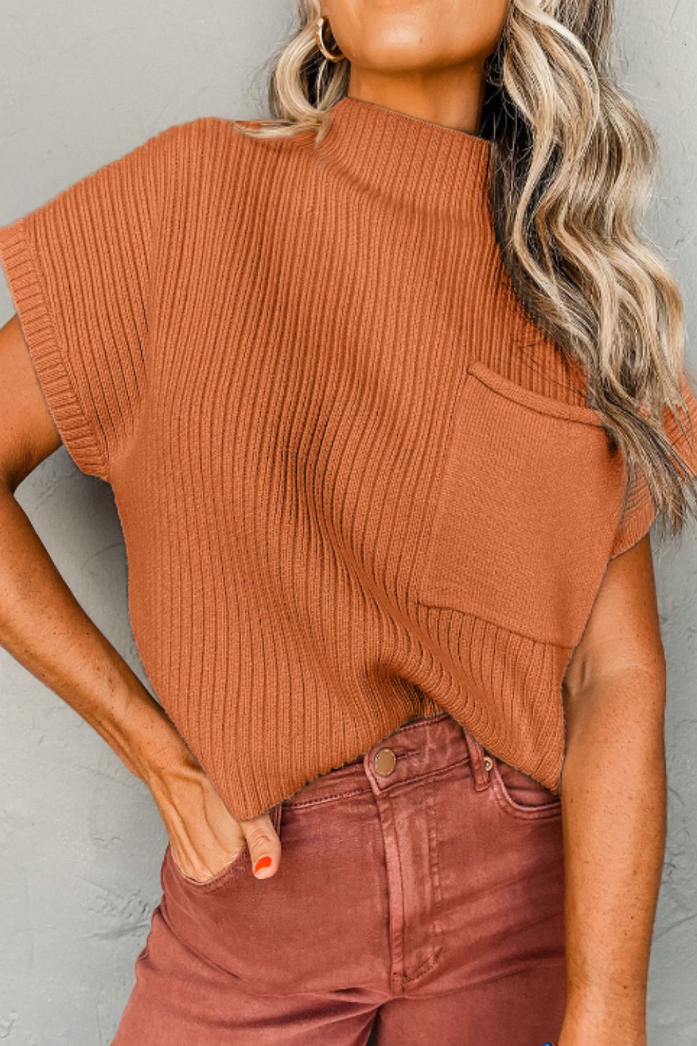 Mock Neck Sweater with Chest Pocket