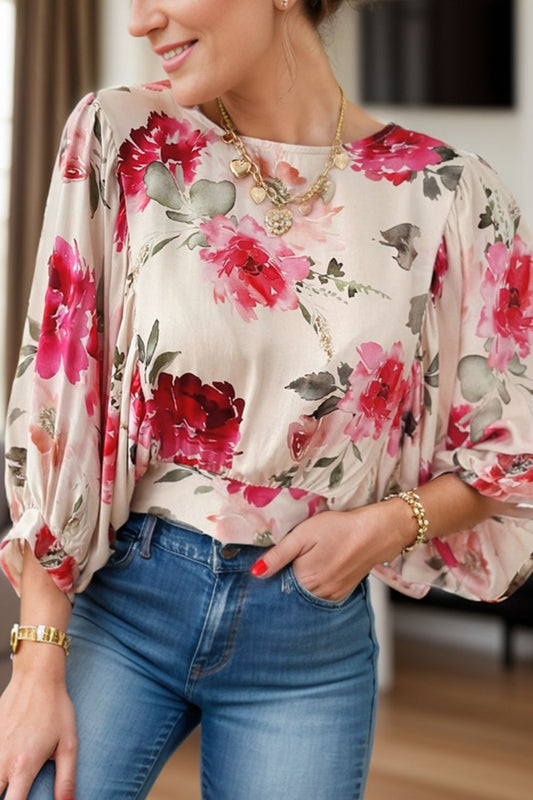 Tied Floral Bat Wing Sleeve Blouse