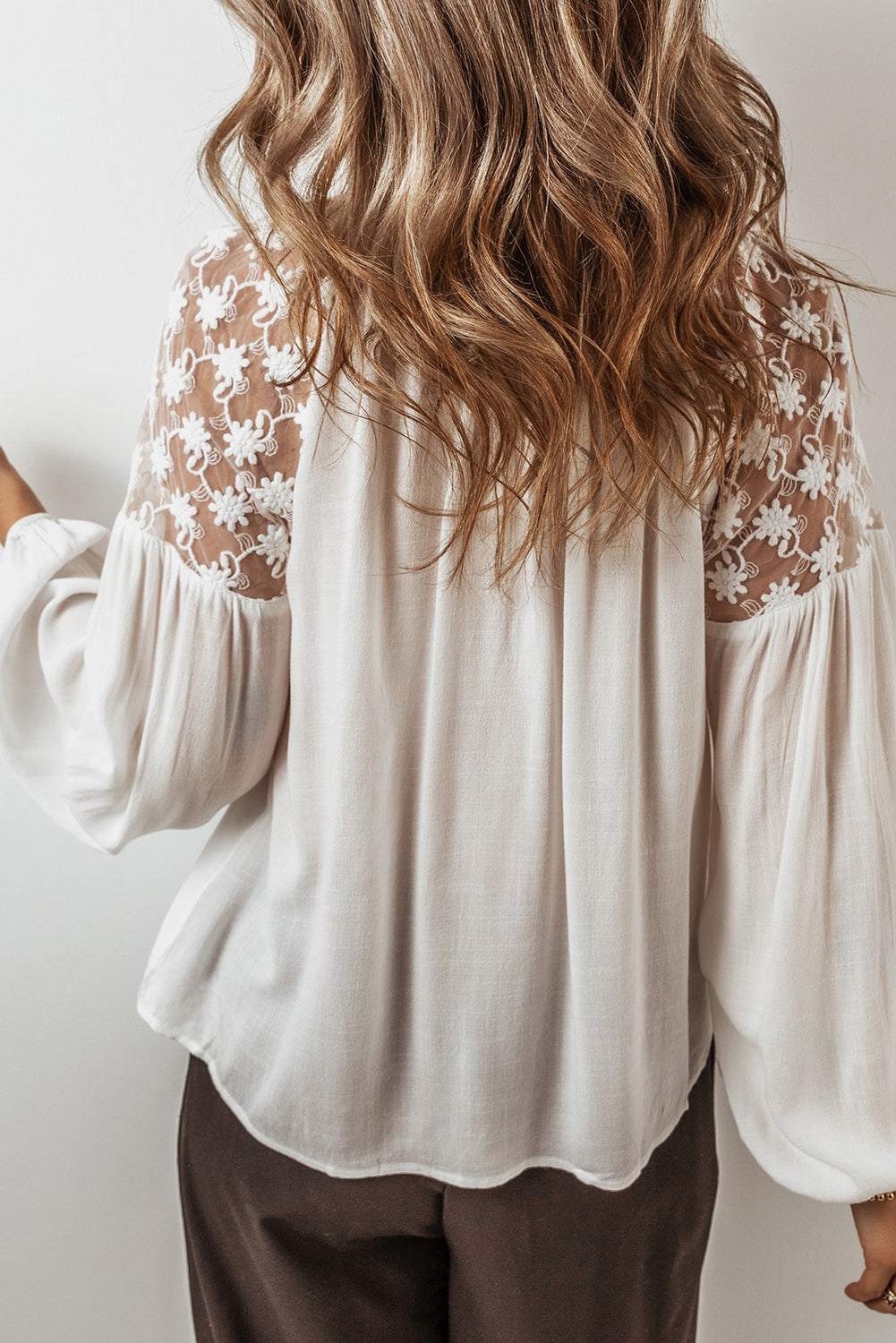 Lace Detail Tie Neck Blouse