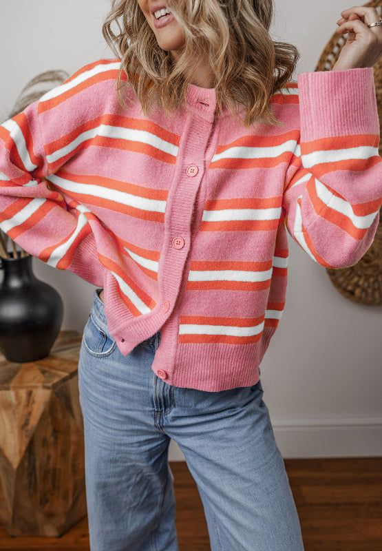 Striped Full Button Cardigan