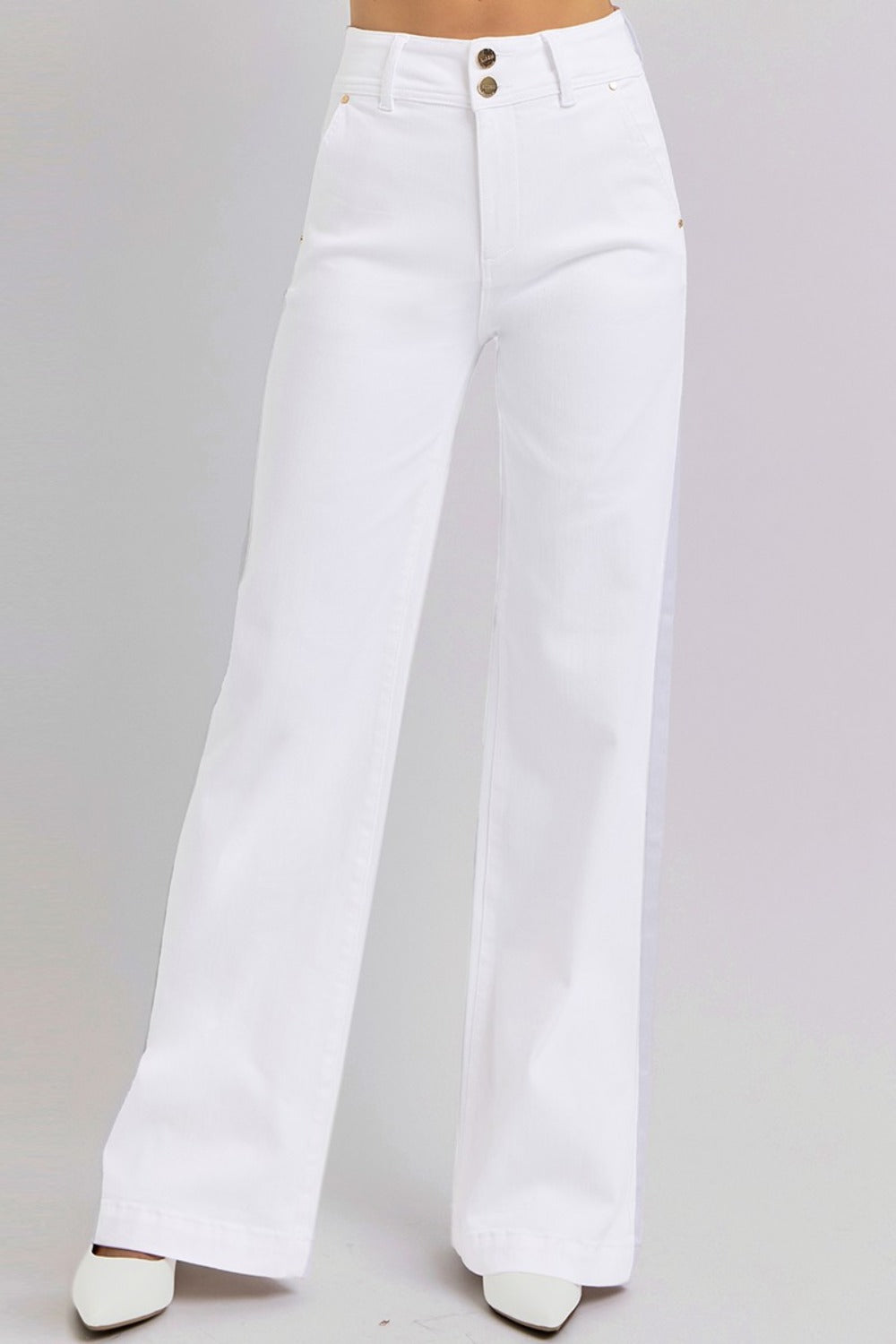 RISEN Tummy Control White Wide Leg Jeans