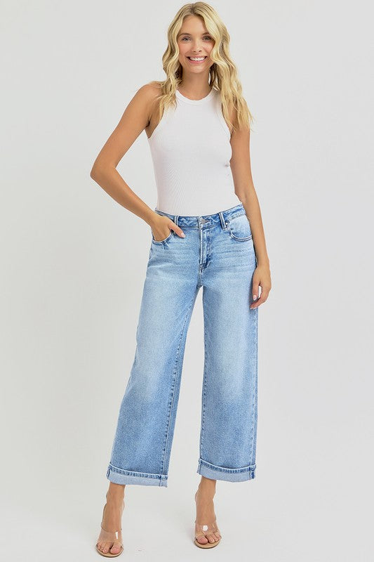 RISEN Ankle Wide Leg Cuffed Jeans