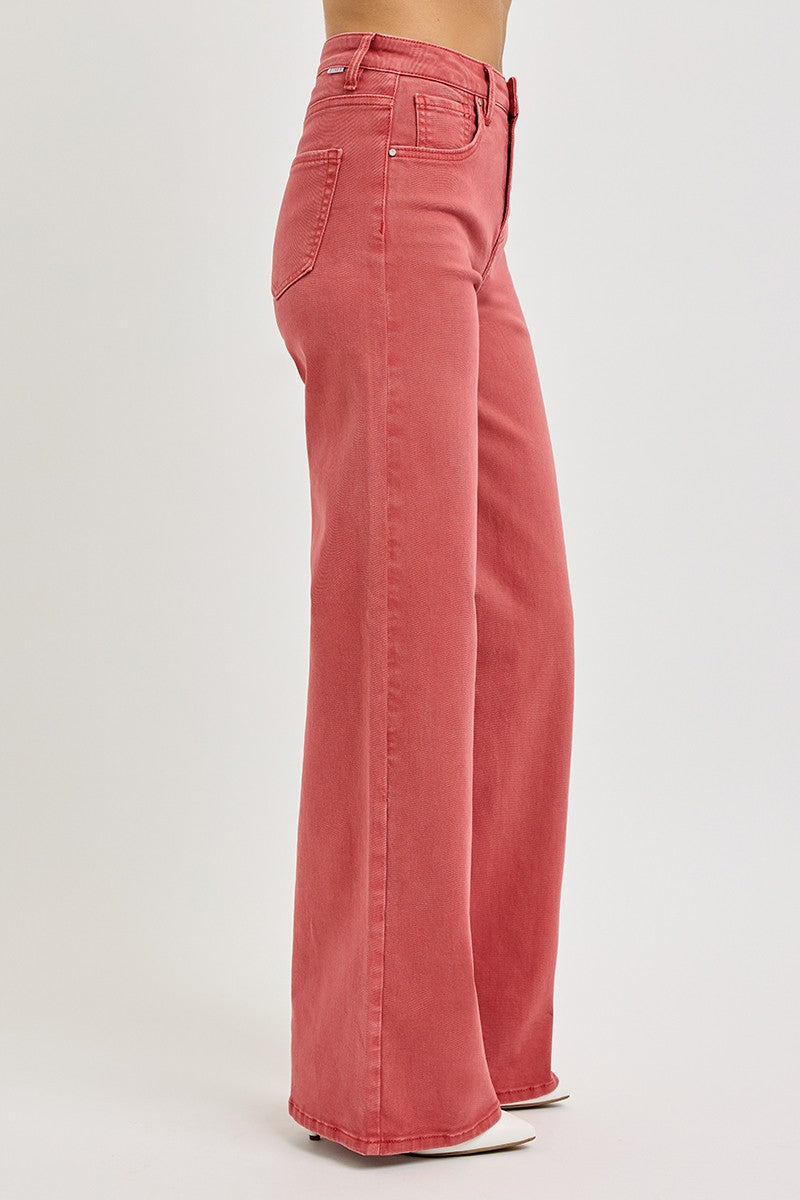 RISEN High Rise Tummy Control Wide Leg Jeans in Brick