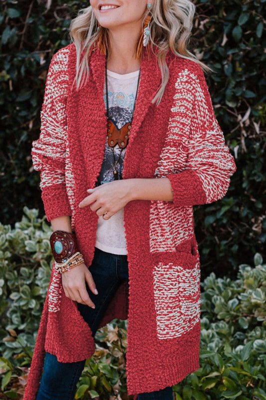 Red Contrast Trim Longline Cardigan