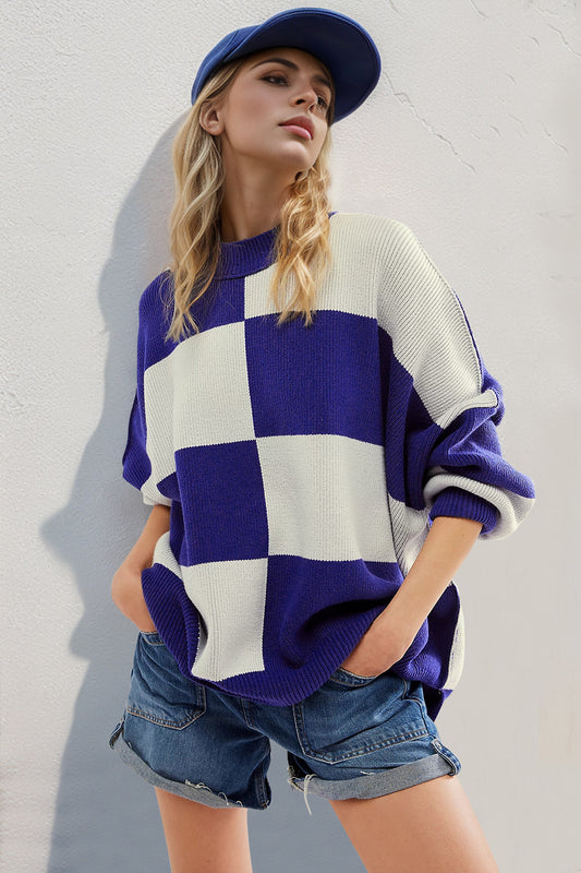 Double Take Color Block Mock Neck Batwing Sweater