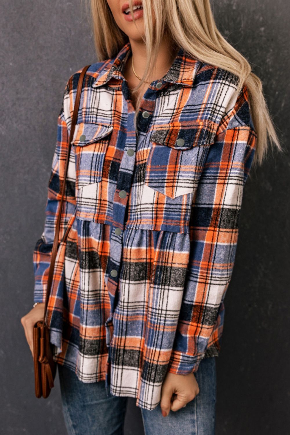 Relaxed Peplum Flannel Plaid Shirt