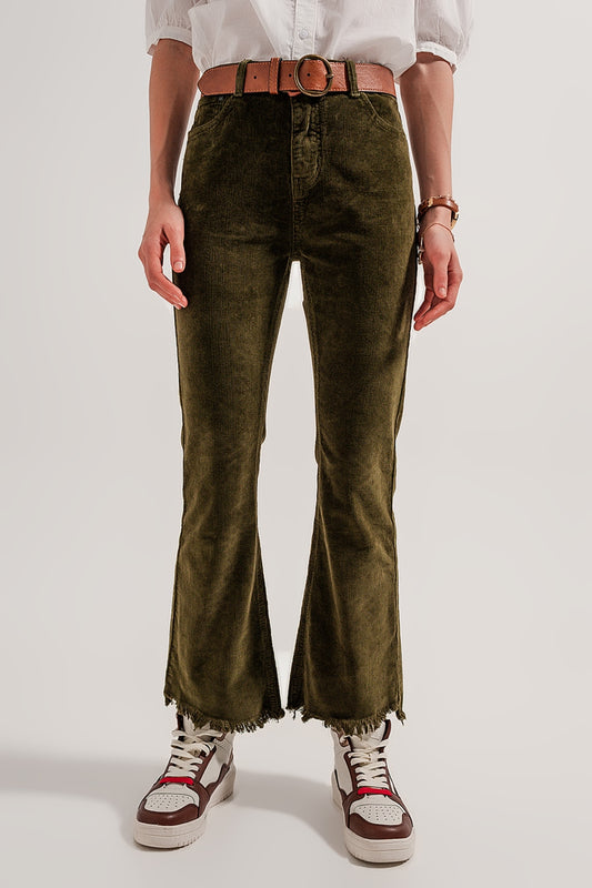 Q2 Flare corduroy pants in green