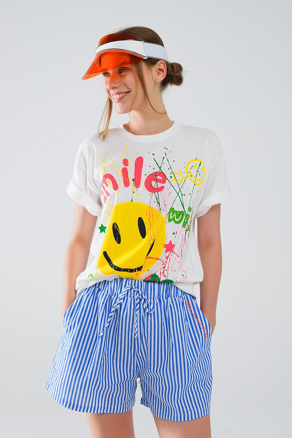 Graphic Smile with Me Text T-Shirt in White