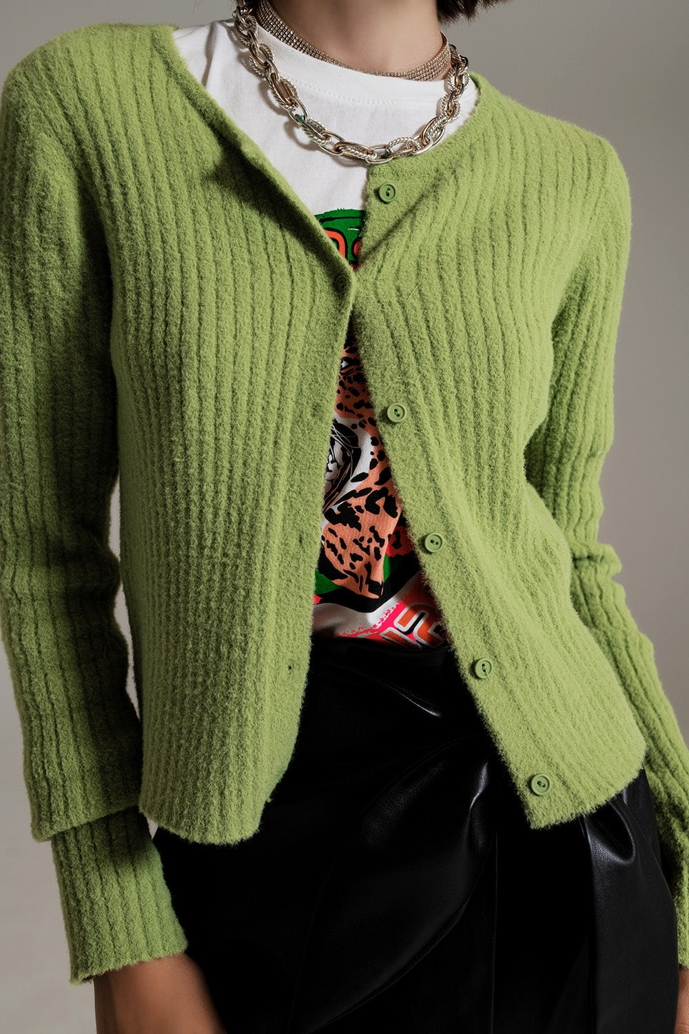 Green Super Soft Fluffy Knit Cardigan