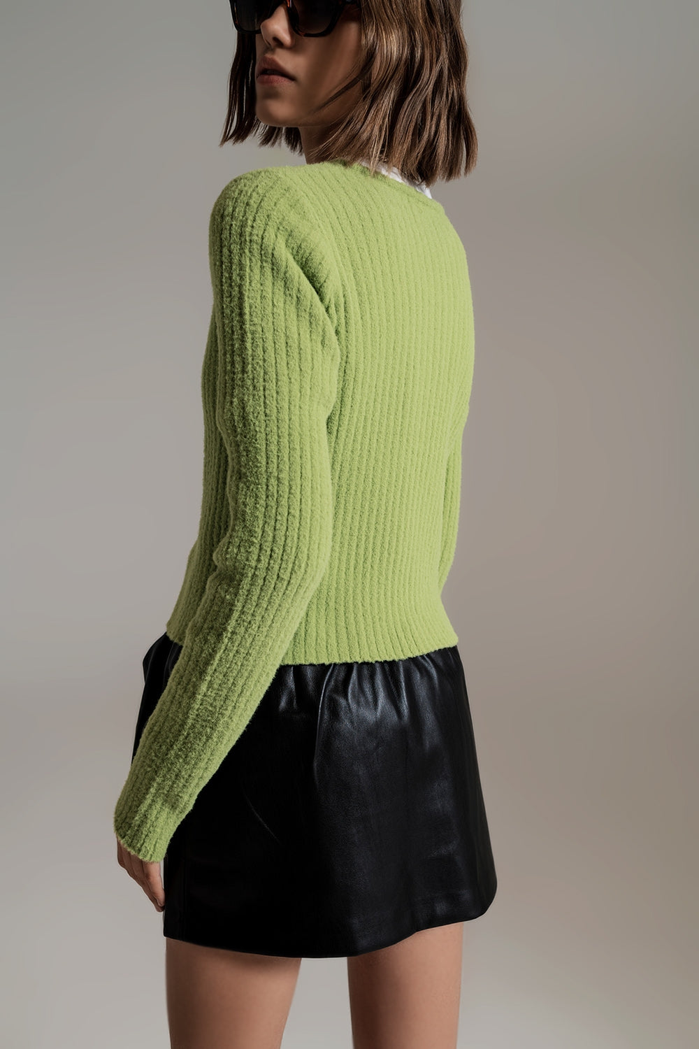 Green Super Soft Fluffy Knit Cardigan