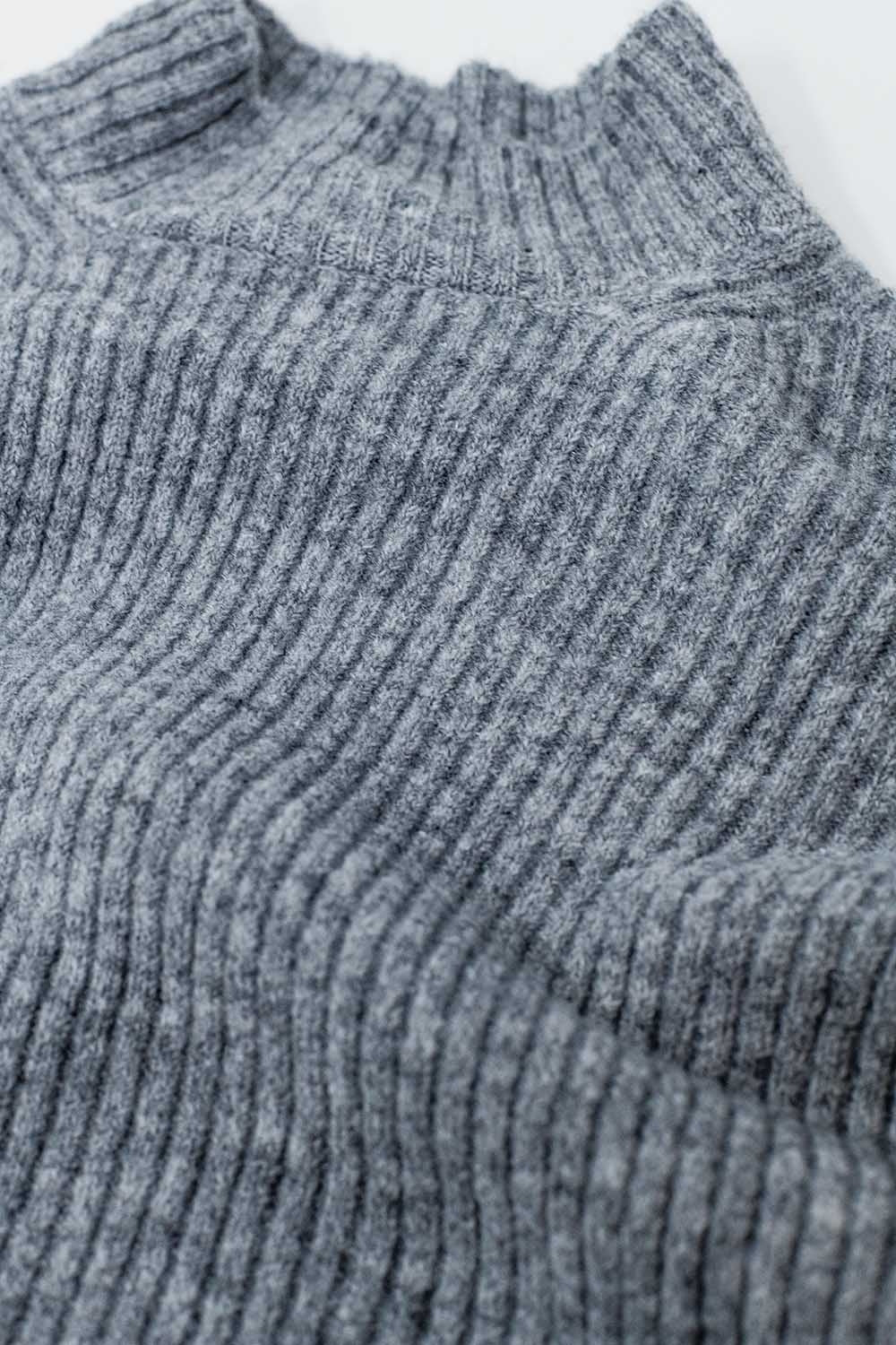 Grey Ribbed Turtleneck Sweater