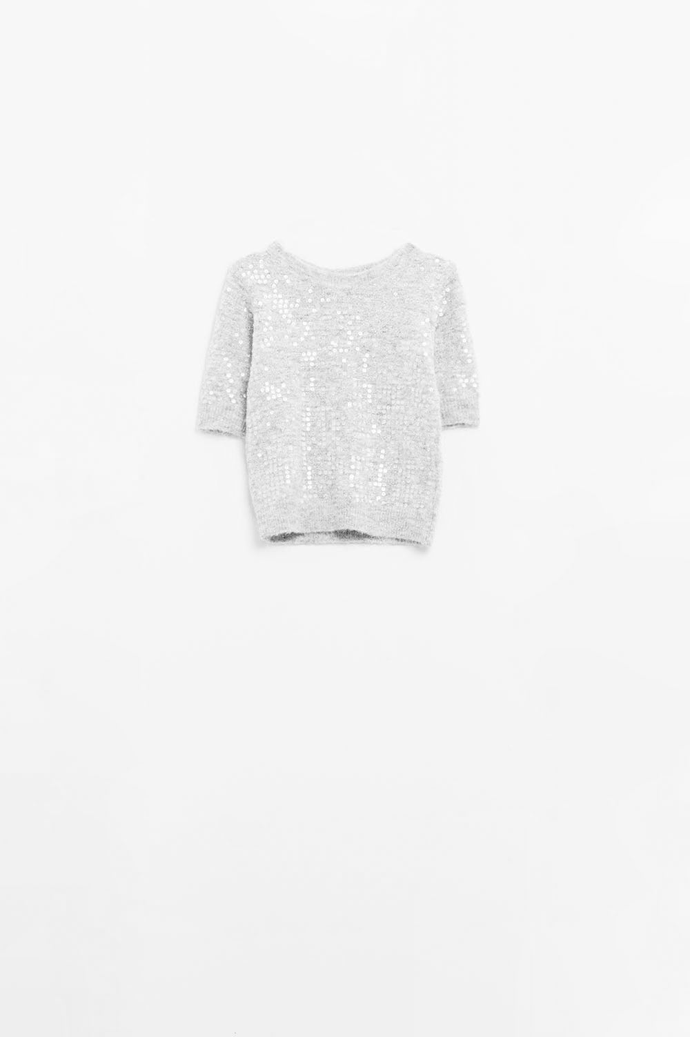 Q2 grey short sleeve sequin sweater