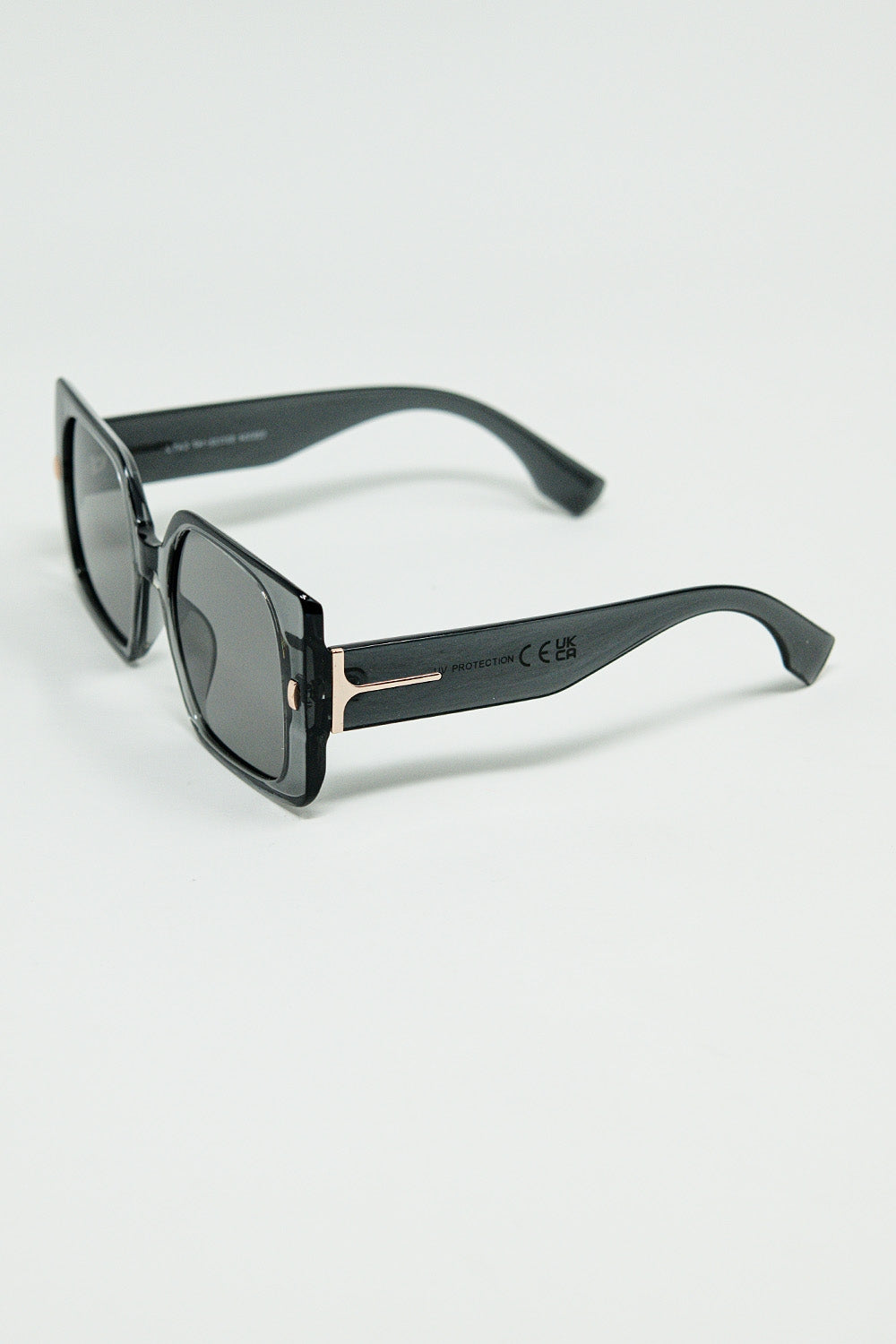 Grey Square Sunglasses with Gold Detail on the Side