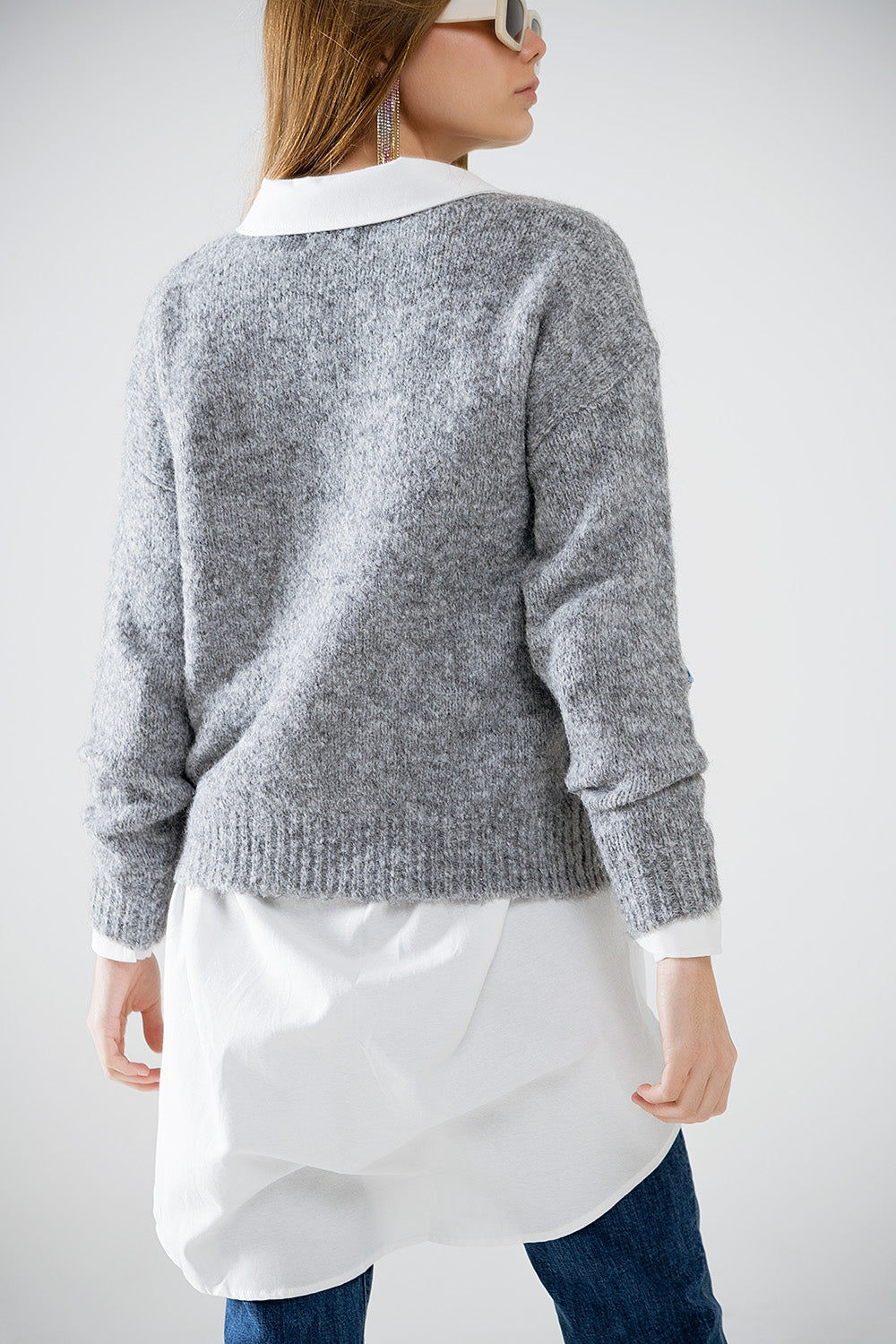 Grey Sweater with Embroidered Stars