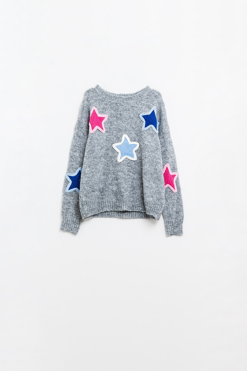 Grey Sweater with Embroidered Stars