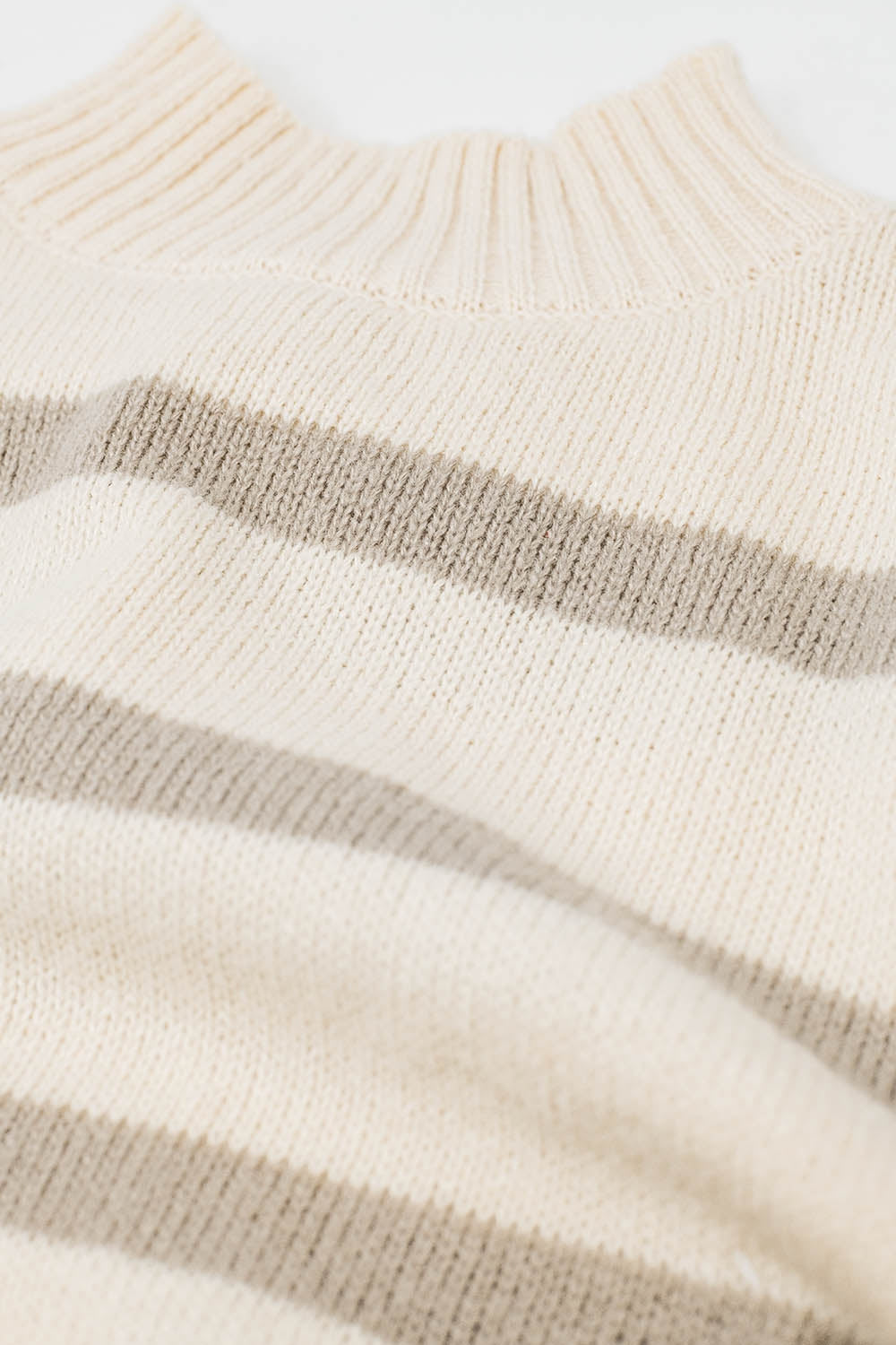 High Neck Striped Sweater in Beige and Cream