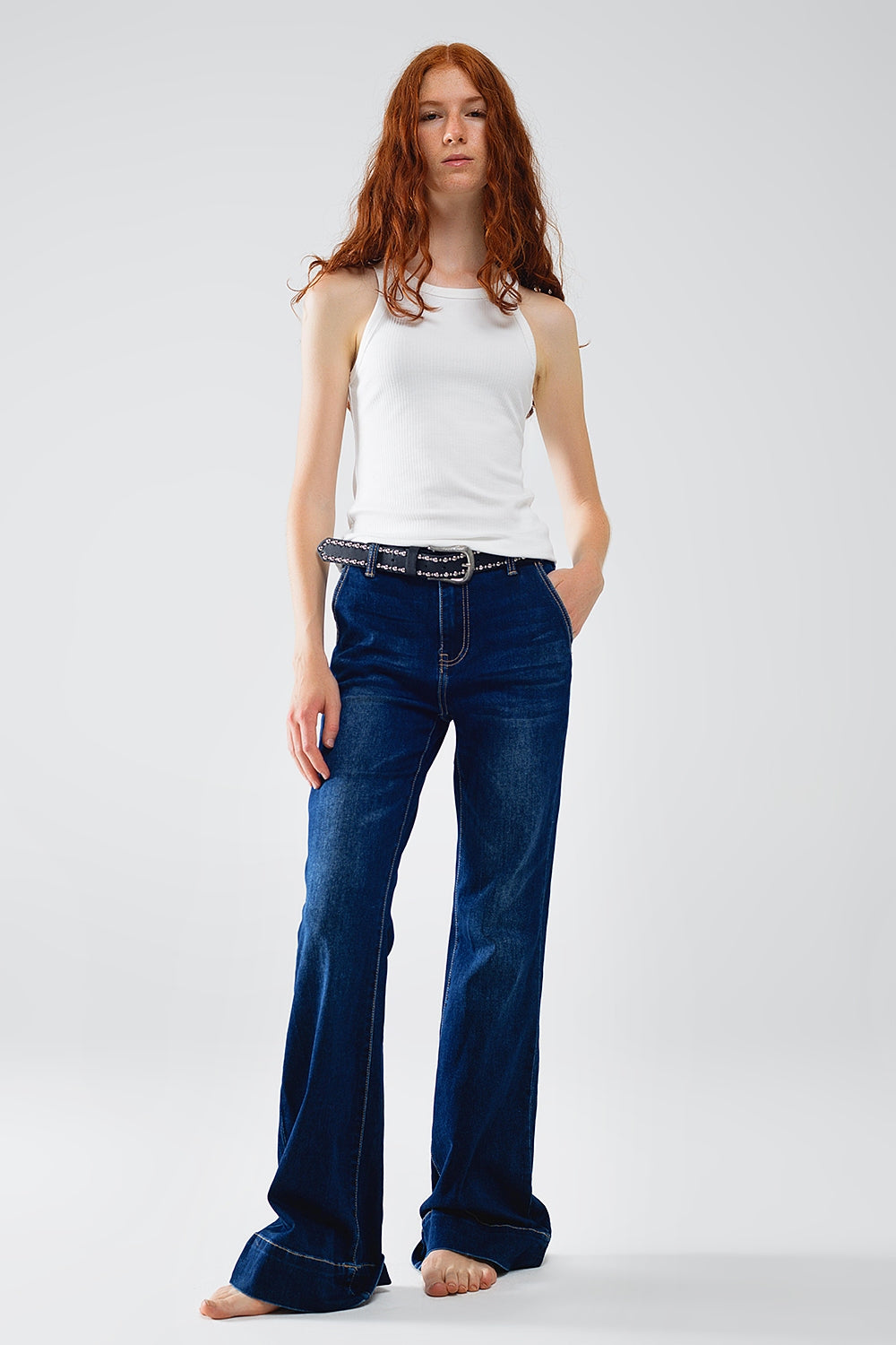 High Waist Dark Blue Flare Jeans