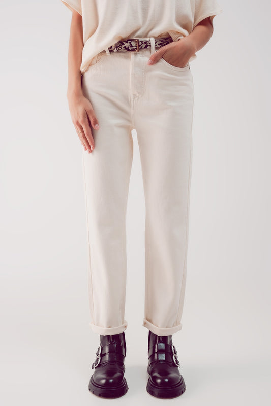 Q2 High waist relaxed leg jean in ecru