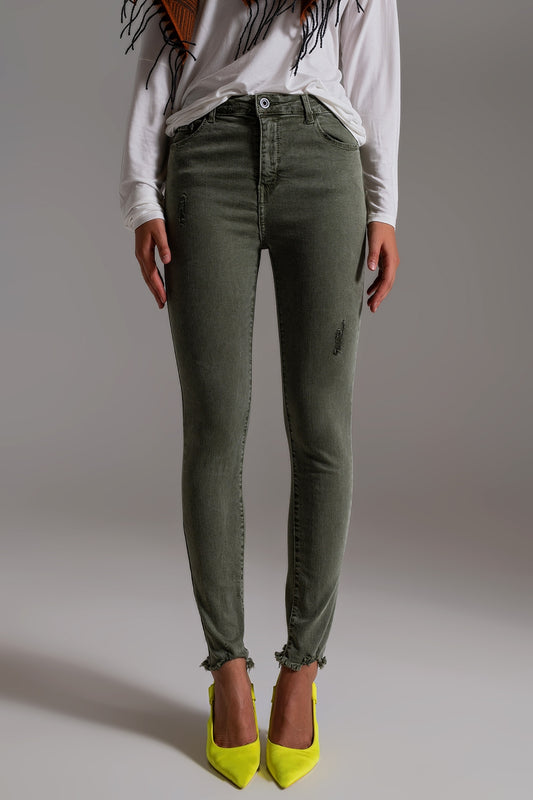 Q2 High waisted skinny jeans in khaki