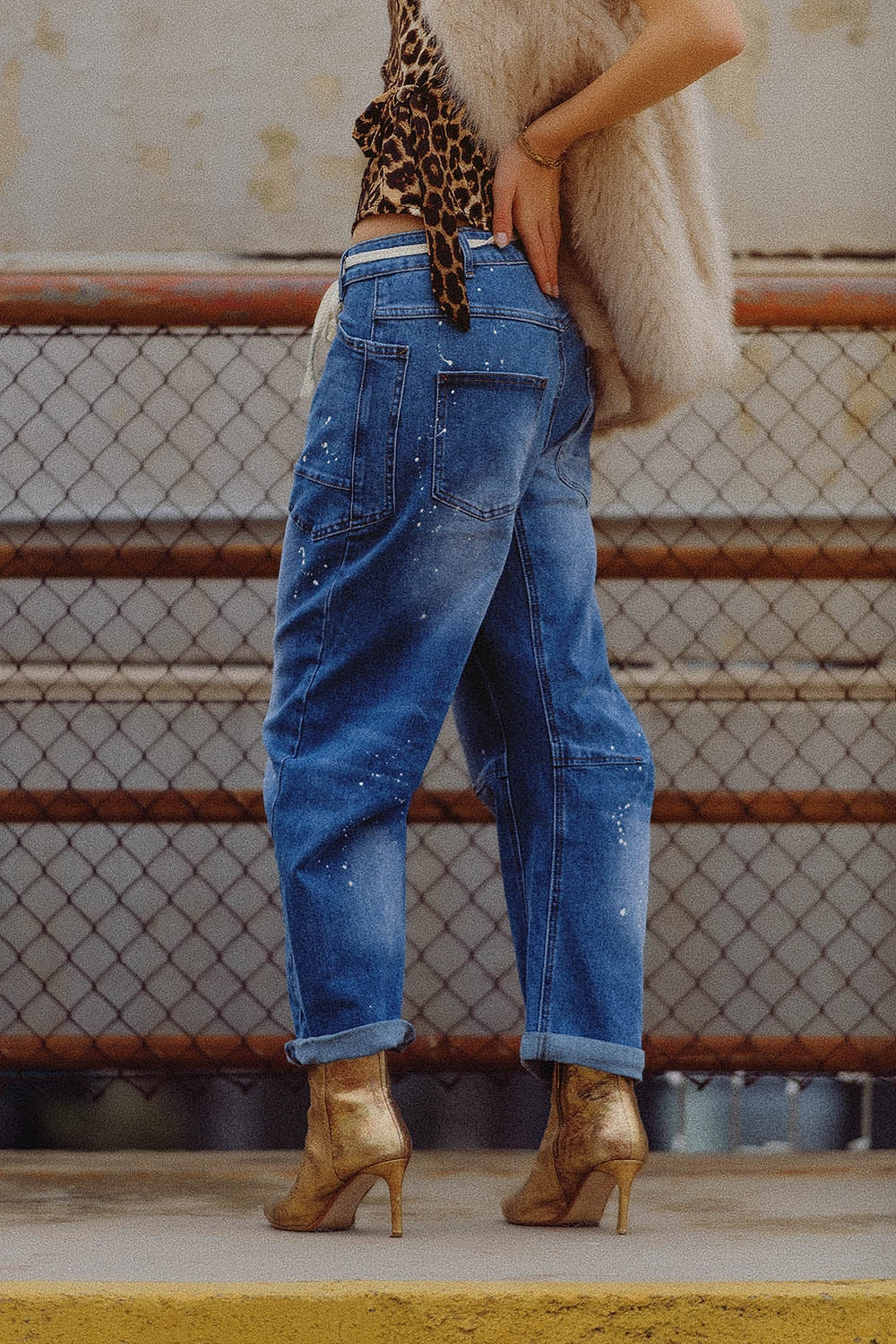 Jeans with Balloon Legs and Paint Stains