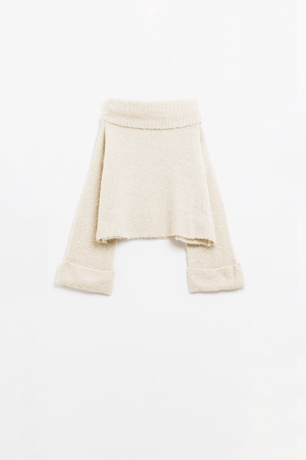 Knitted Fluffy High Neck Sweater in Cream