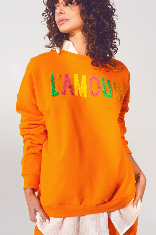 L'amour Text Sweater in Orange