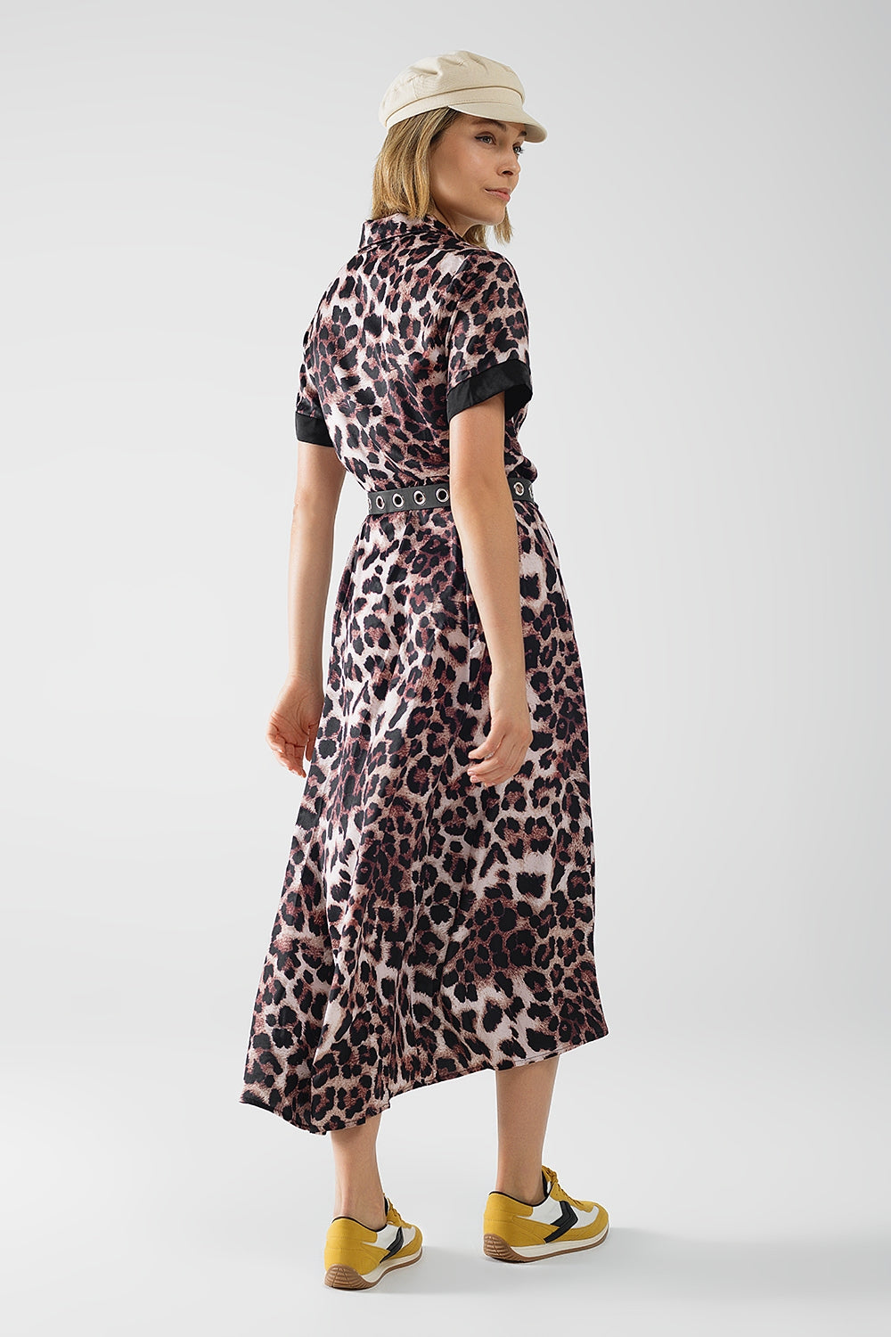 Leopard Print Buttoned Maxi Dress with Satin Detail