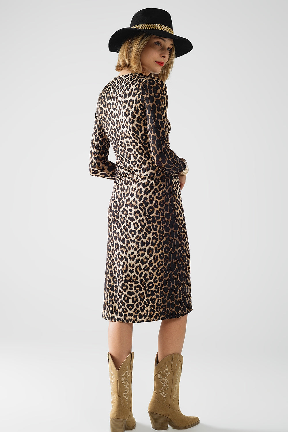 Leopard Print Spandex Dress with Bow Detail