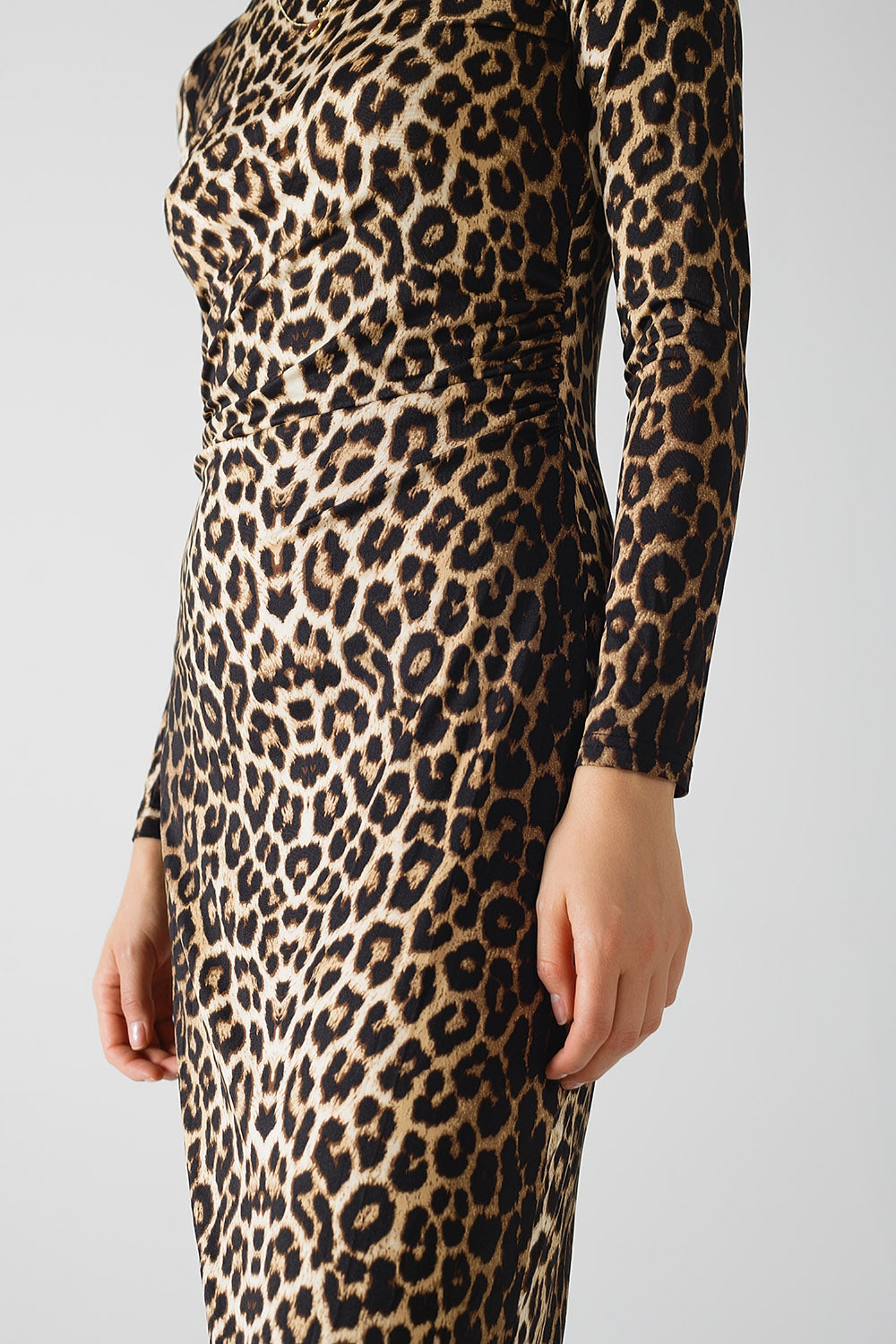 Leopard Print Spandex Dress with Pleat Detail at the Waist