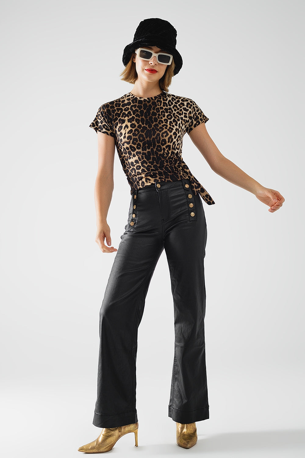 Leopard Print Spandex T-shirt with Bow Detail