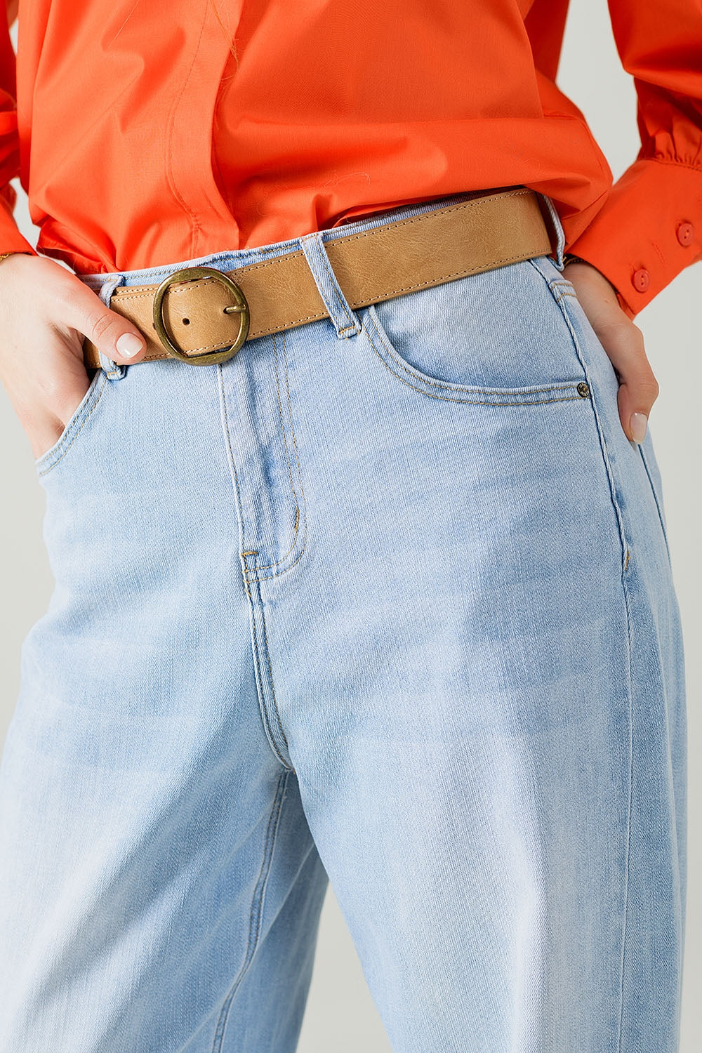 Light Blue Denim Bubble Leg Jeans with High Waist