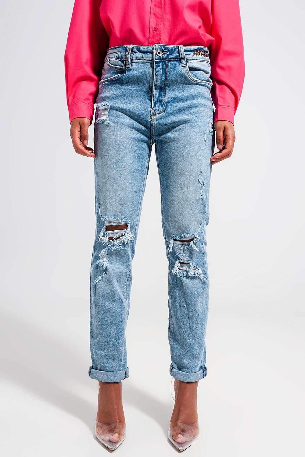 Q2 Light blue double rip jeans