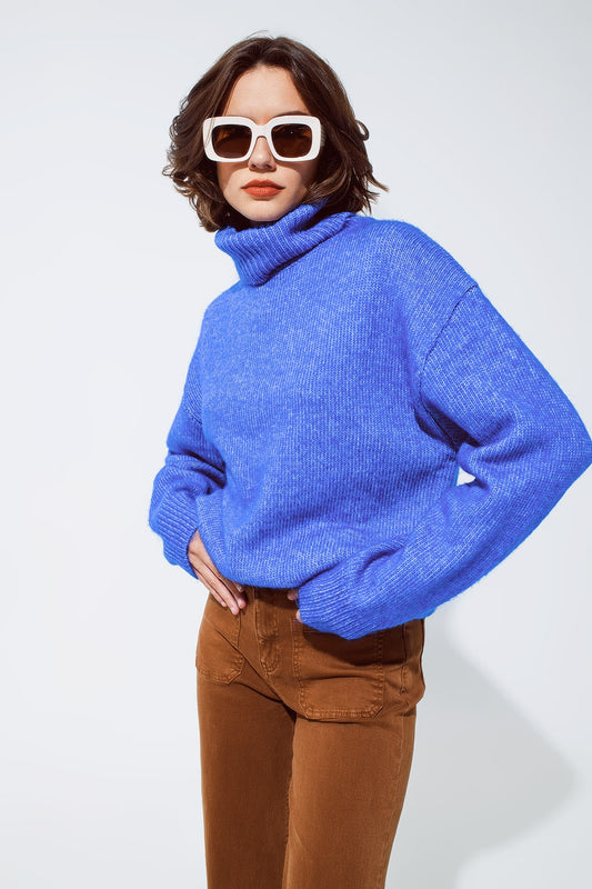 Q2 Light blue fluffy sweater with trutleneck