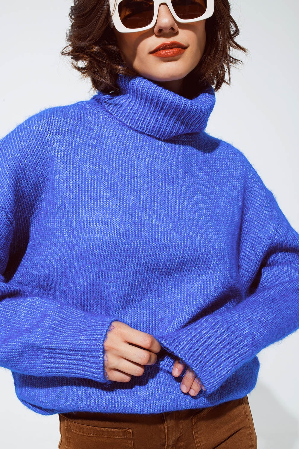 Light Blue Fluffy Sweater with Turtleneck