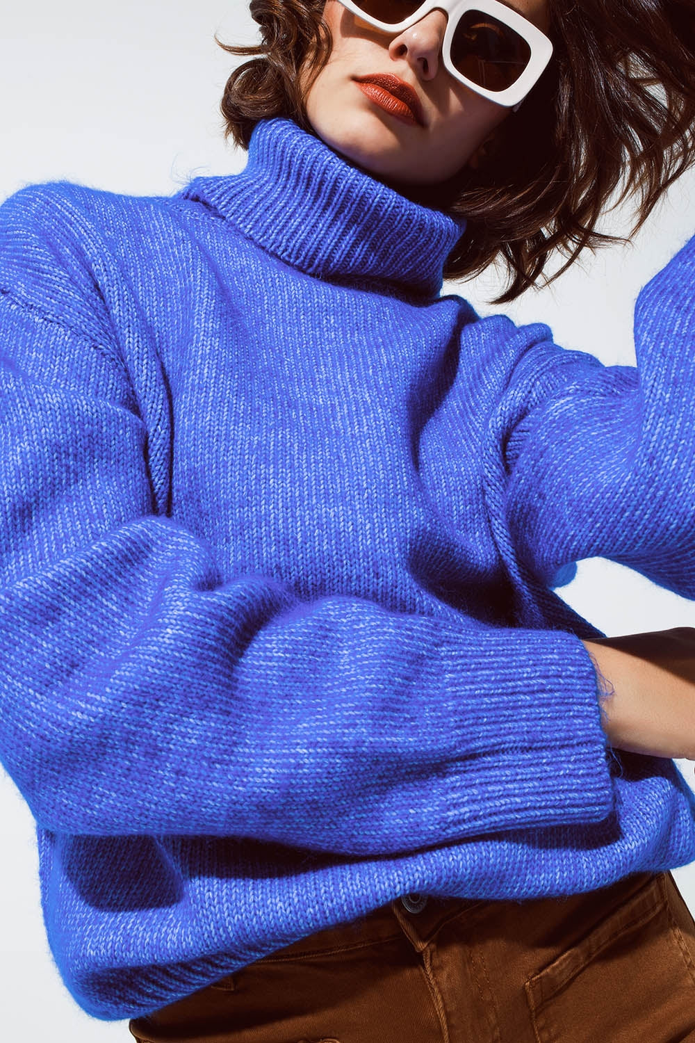 Light Blue Fluffy Sweater with Turtleneck