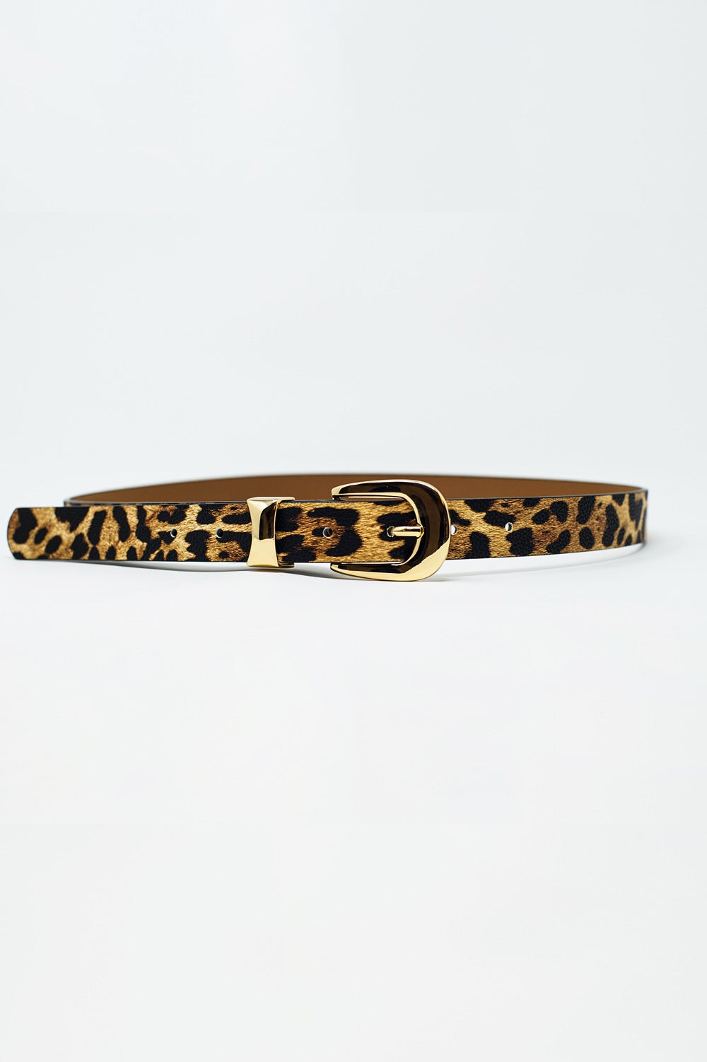 Q2 Light brown thin leopard belt with gold buckle