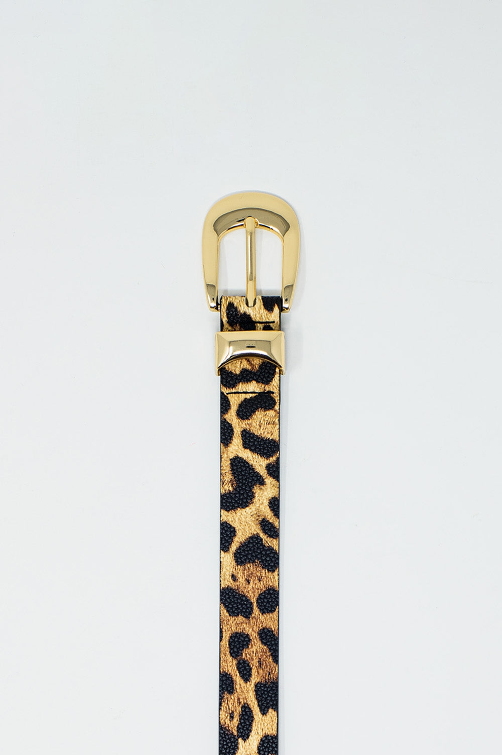 Light Brown Thin Leopard Belt with Gold Buckle