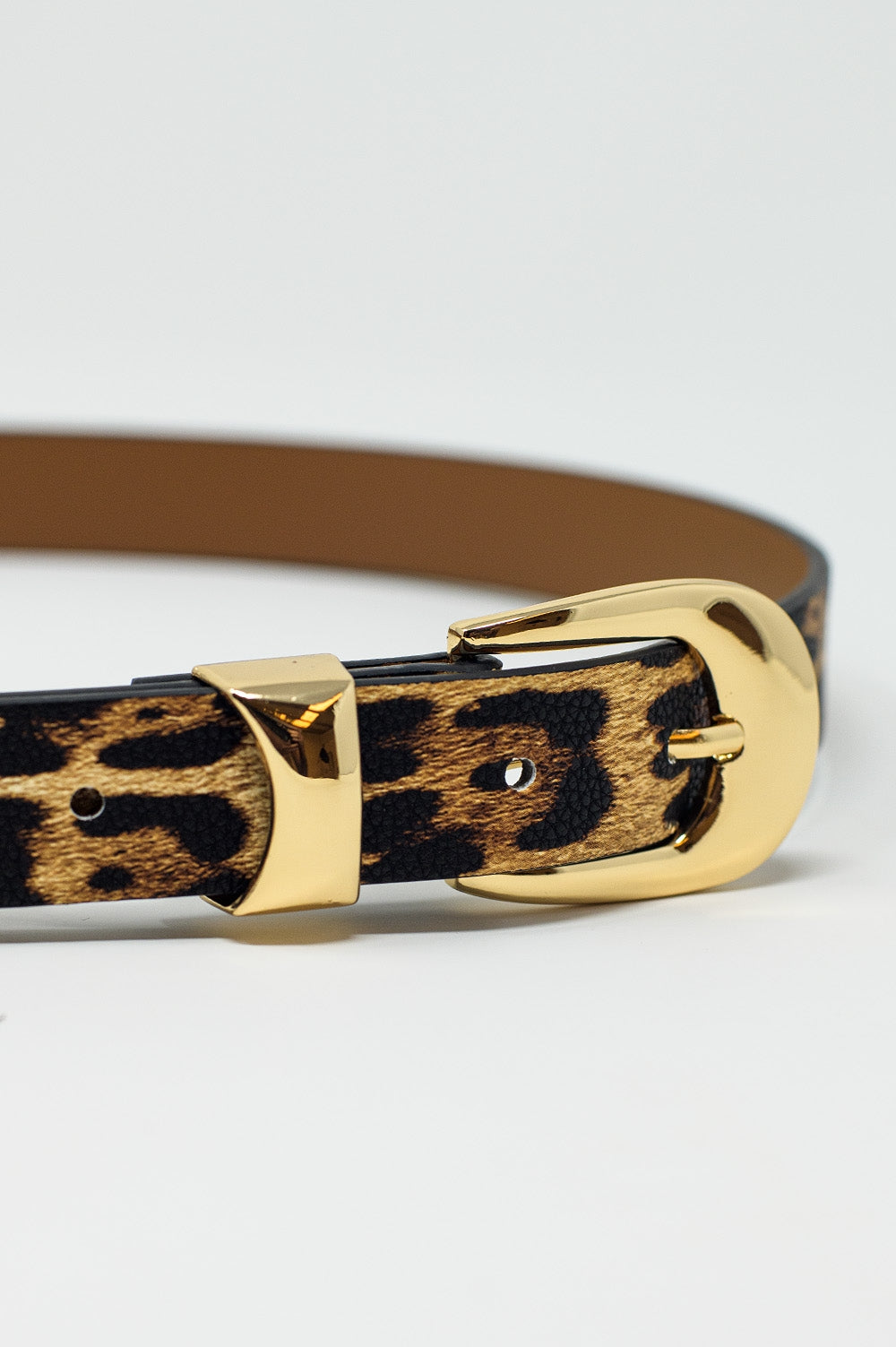 Light Brown Thin Leopard Belt with Gold Buckle