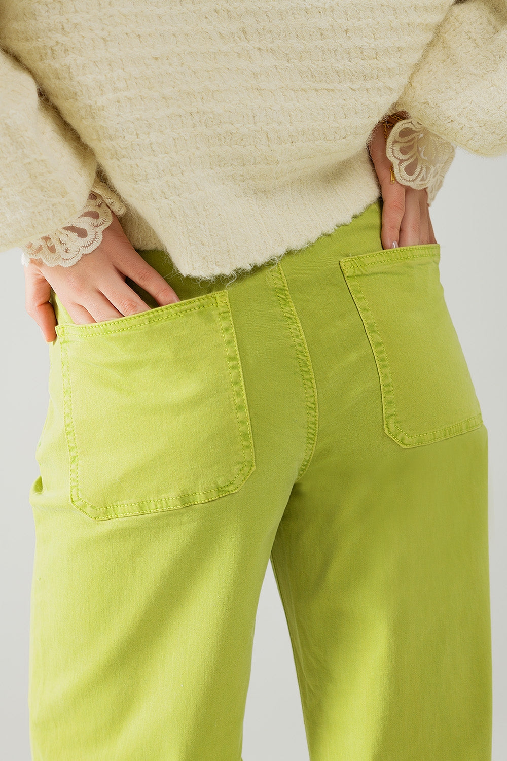 Lime Green Straight Leg Jeans with Front Pockets